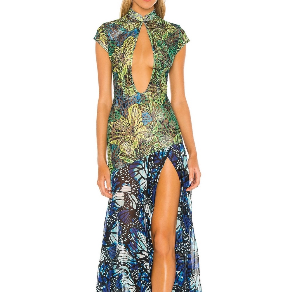 Kim Shui Vibrant Blue and Green Maxi Dress